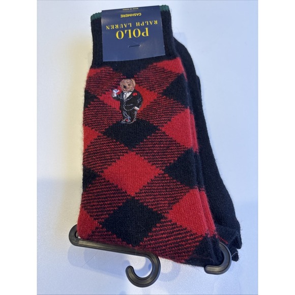 Ralph Lauren Other - POLO RALPH LAUREN Red Buffalo Plaid Martini Bear Cashmere Dress Socks Size 10-13